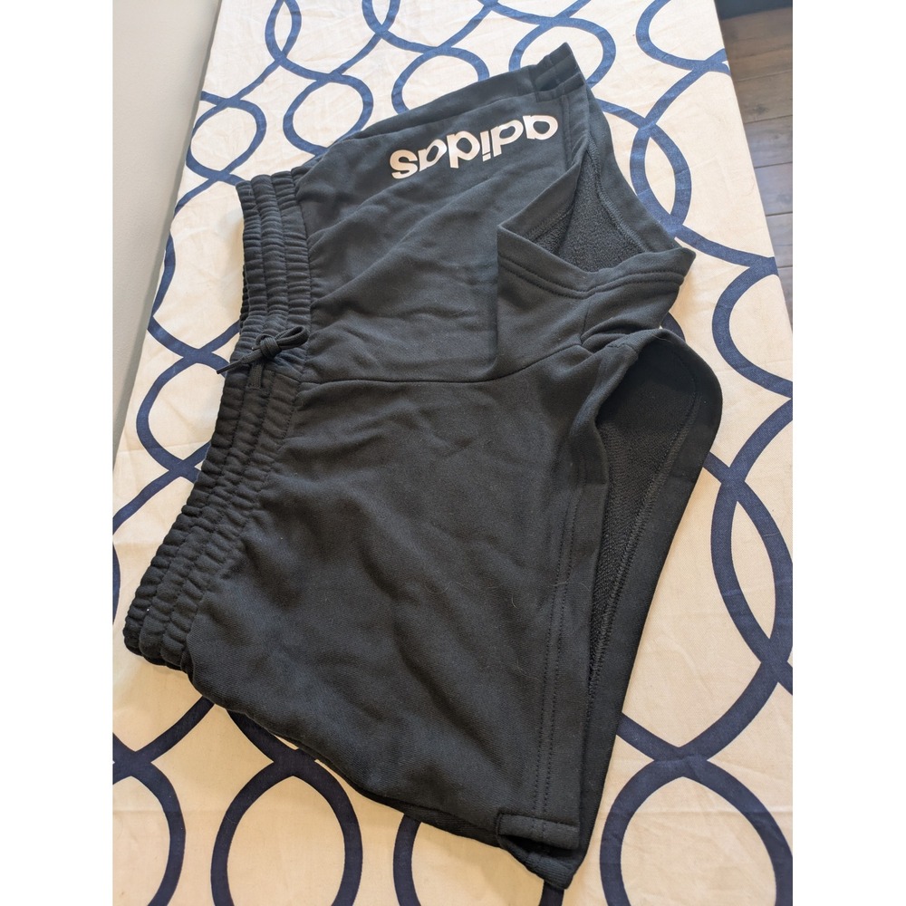 Adidas Womens Black Fleece Shorts High Waisted Drawstring Logo Size Medium